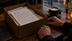Box of handwritten bedtime stories, each page beginning For Anna